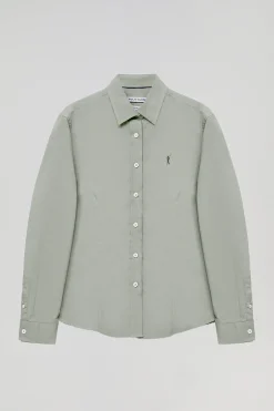 Camisa de popelín Slim Fit verde jade con bordado Rigby Go