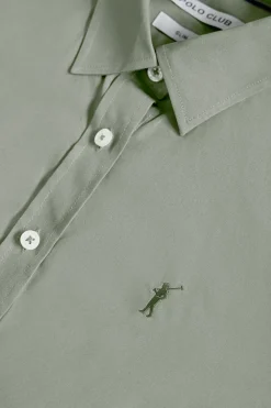 Camisa de popelín Slim Fit verde jade con bordado Rigby Go