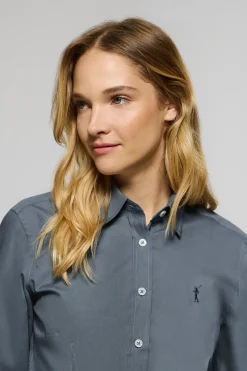 Camisa de popelín Slim Fit azul denim con bordado Rigby Go