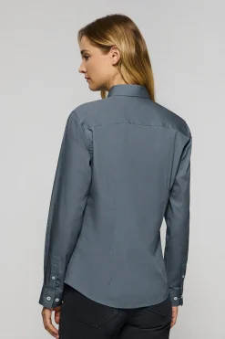 Camisa de popelín Slim Fit azul denim con bordado Rigby Go