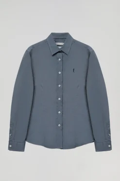 Camisa de popelín Slim Fit azul denim con bordado Rigby Go