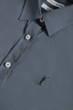 Camisa de popelín Slim Fit azul denim con bordado Rigby Go