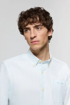 Camisa de rayas azul celeste Oxford y bordado Polo Club