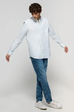 Camisa de rayas azul celeste Oxford y bordado Polo Club