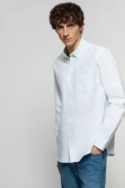Camisa de rayas azul celeste Oxford y bordado Polo Club