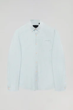 Camisa de rayas azul celeste Oxford y bordado Polo Club