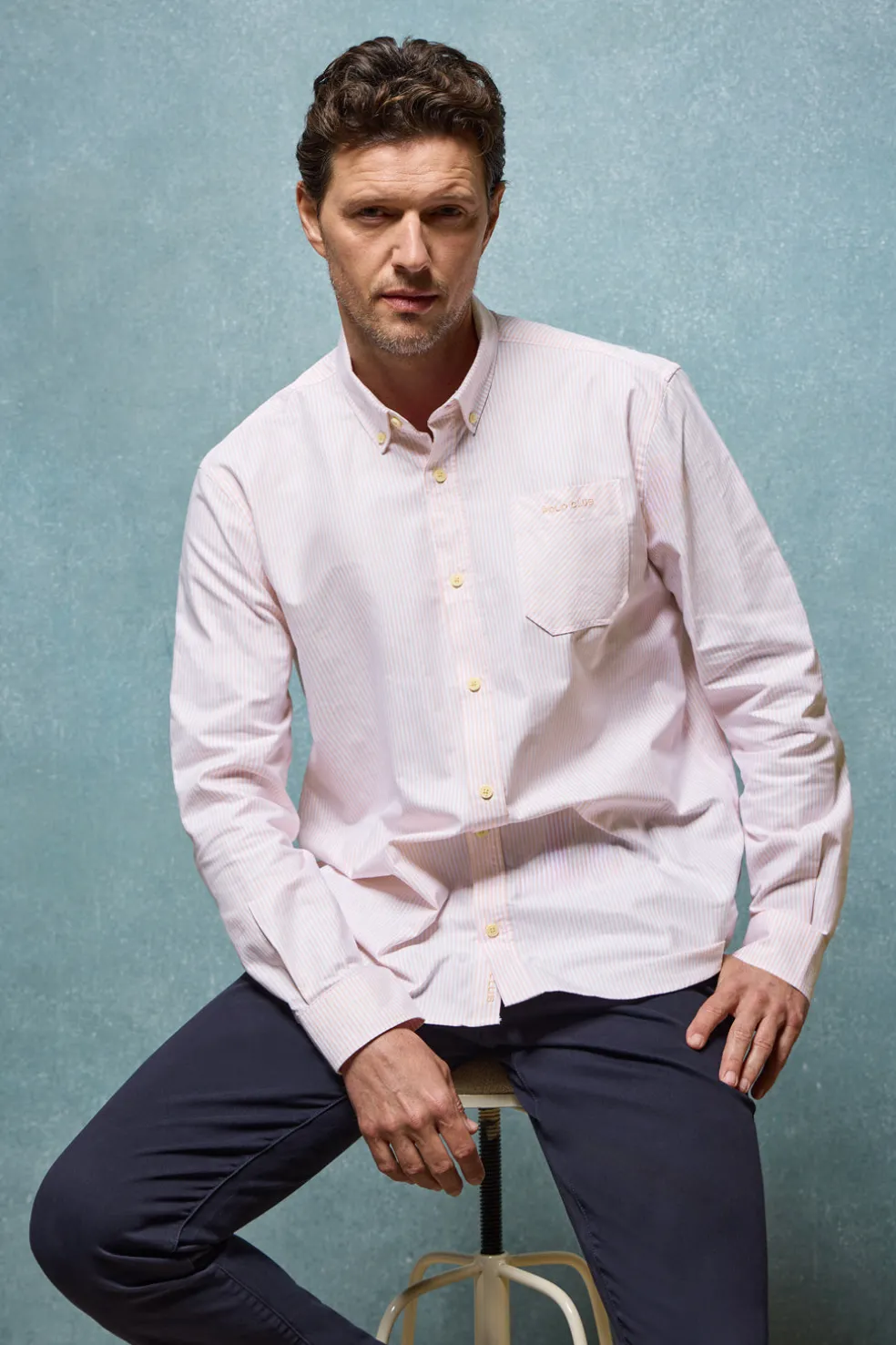 Camisa de rayas de color anaranjado Oxford y bordado Polo Club