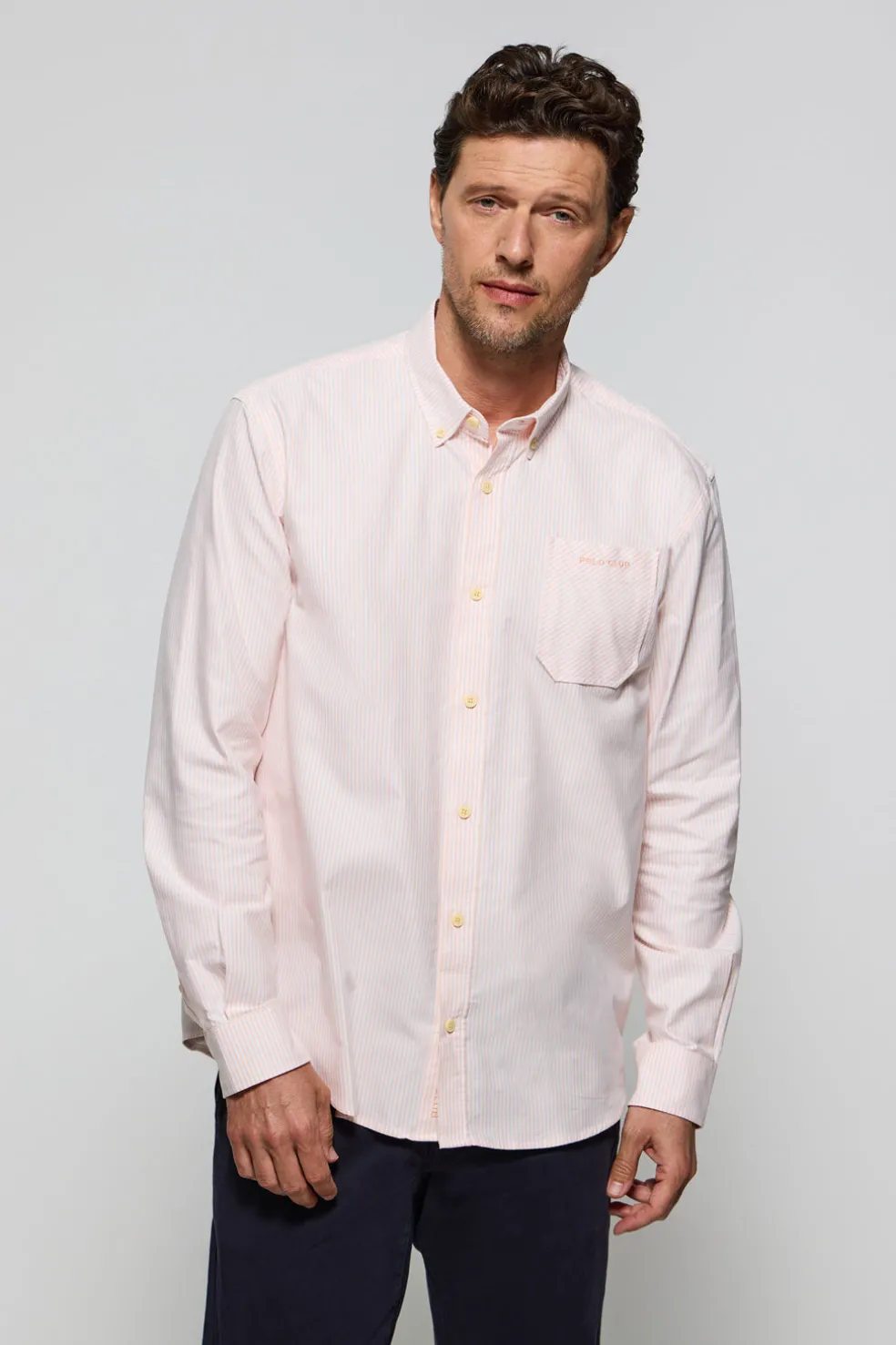 Camisa de rayas de color anaranjado Oxford y bordado Polo Club