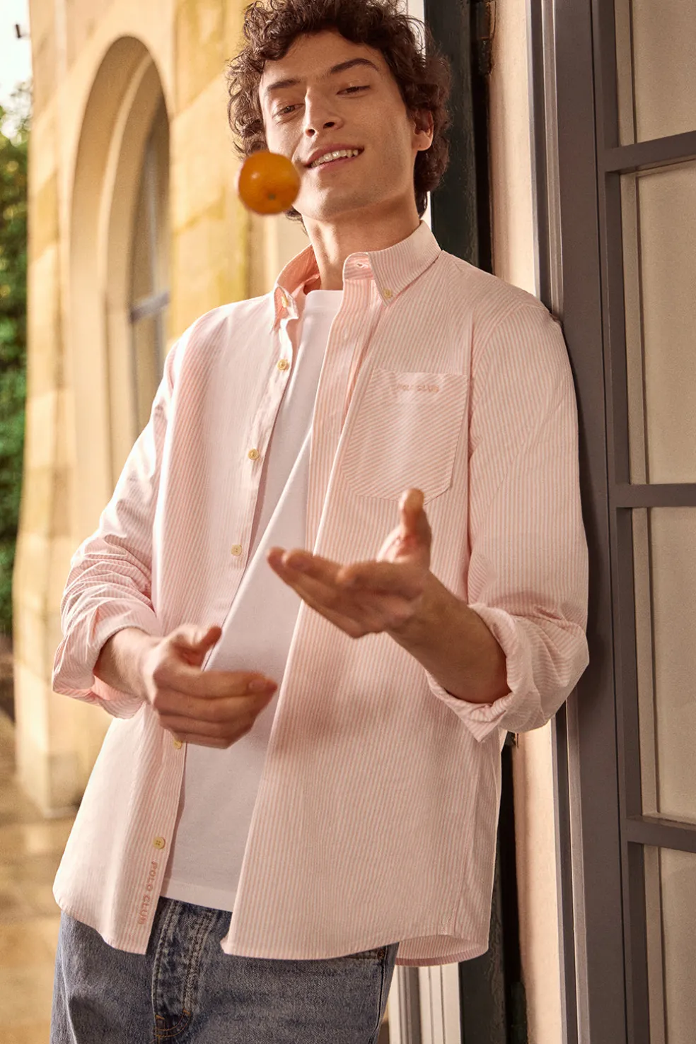 Camisa de rayas de color anaranjado Oxford y bordado Polo Club