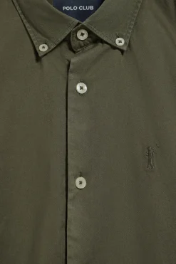 Camisa de sarga Princeton verde caqui con logo Rigby Go