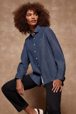 Camisa denim Loose Fit con logo bordado