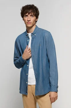 Camisa denim regular fit con logo Rigby Go