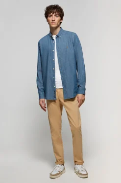 Camisa denim regular fit con logo Rigby Go