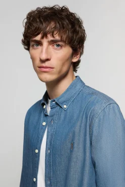 Camisa denim regular fit con logo Rigby Go
