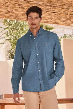Camisa denim regular fit con logo Rigby Go
