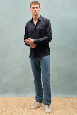 Camisa Franklin azul marino con bolsillos regular fit