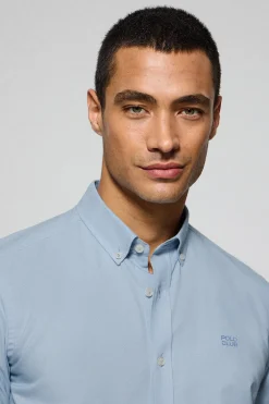 Camisa lisa oxford azul celeste con logo bordado Polo Club