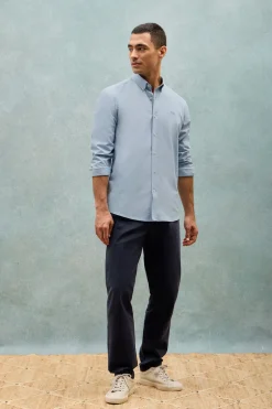 Camisa lisa oxford azul celeste con logo bordado Polo Club