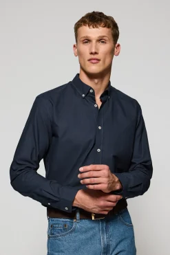 Camisa lisa oxford azul marino con logo bordado Polo Club