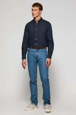 Camisa lisa oxford azul marino con logo bordado Polo Club