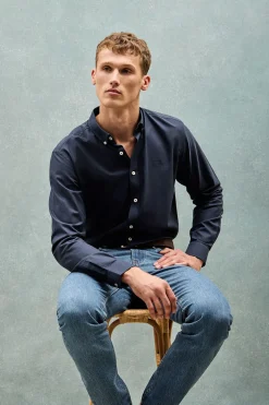 Camisa lisa oxford azul marino con logo bordado Polo Club