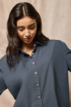 Camisa loose fit azul denim con logo block Polo Club