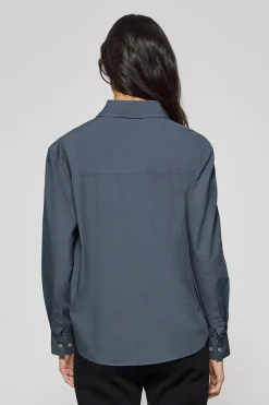 Camisa loose fit azul denim con logo block Polo Club