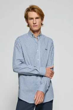 Camisa Mataró azul de cuadro vichy con logo Polo Club