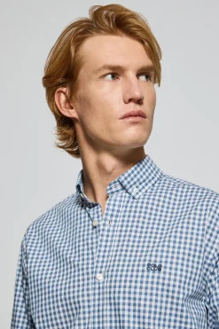 Camisa Mataró azul de cuadro vichy con logo Polo Club