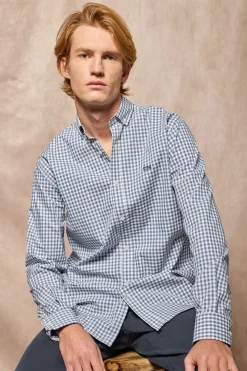 Camisa Mataró azul de cuadro vichy con logo Polo Club