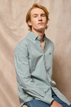 Camisa Mataró verde de cuadro vichy con logo Polo Club