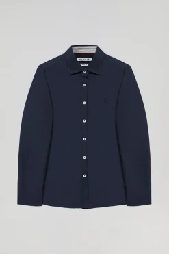Camisa oxford azul marino con logo bordado