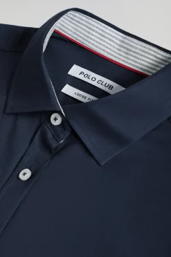 Camisa oxford azul marino con logo bordado