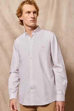 Camisa oxford de raya yale marrón claro con logo bordado Polo Club