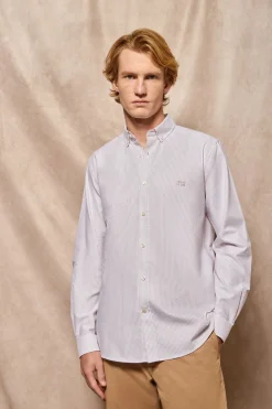 Camisa oxford de raya yale marrón claro con logo bordado Polo Club