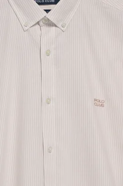 Camisa oxford de raya yale marrón claro con logo bordado Polo Club