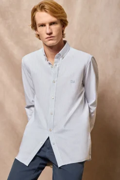 Camisa oxford de raya yale azul claro con logo bordado Polo Club