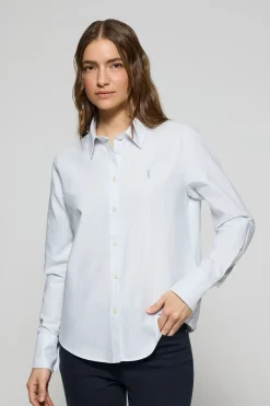 Camisa oxford de rayas azules con logo Rigby Go