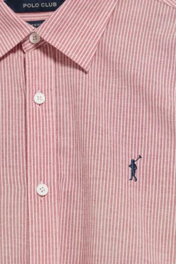 Camisa roja Pharrel de rayas con logo Rigby Go bordado