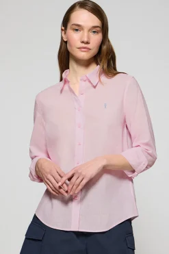 Camisa rosa de lino y algodón regular fit con bordado Rigby Go