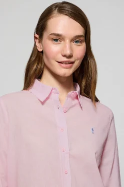 Camisa rosa de lino y algodón regular fit con bordado Rigby Go