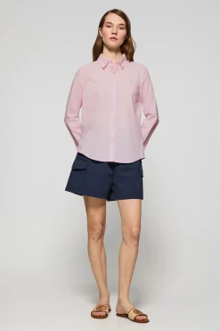 Camisa rosa de lino y algodón regular fit con bordado Rigby Go