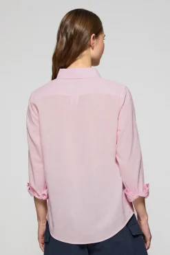 Camisa rosa de lino y algodón regular fit con bordado Rigby Go