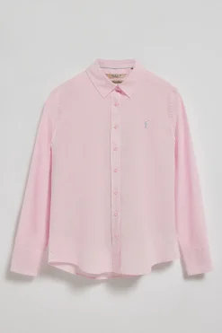 Camisa rosa de lino y algodón regular fit con bordado Rigby Go