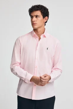 Camisa rosa de poplin y corte slim con logo Rigby Go