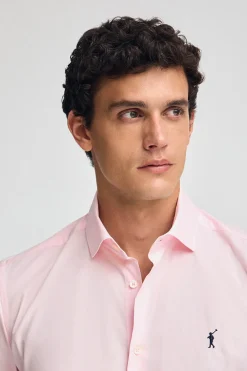 Camisa rosa de poplin y corte slim con logo Rigby Go