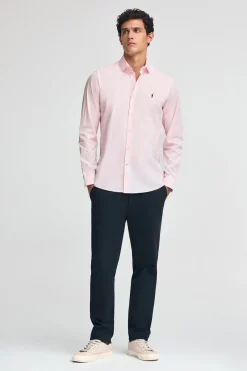 Camisa rosa de poplin y corte slim con logo Rigby Go