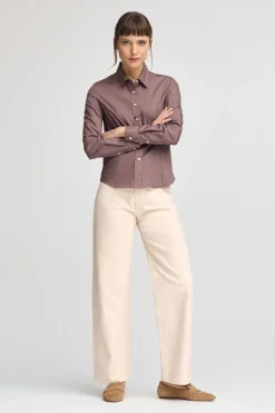 Camisa rosa taupe de corte slim con logo Rigby Go