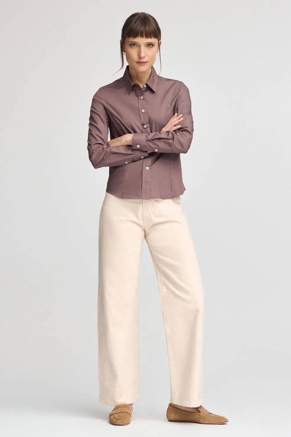 Camisa rosa taupe de corte slim con logo Rigby Go