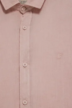 Camisa rosa taupe de lino garment dye con monograma bordado